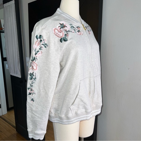 Life Worx Gloria Vanderbilt Floral Embroidered Cream Women's Bomber Jacket XL - Picture 2 of 10